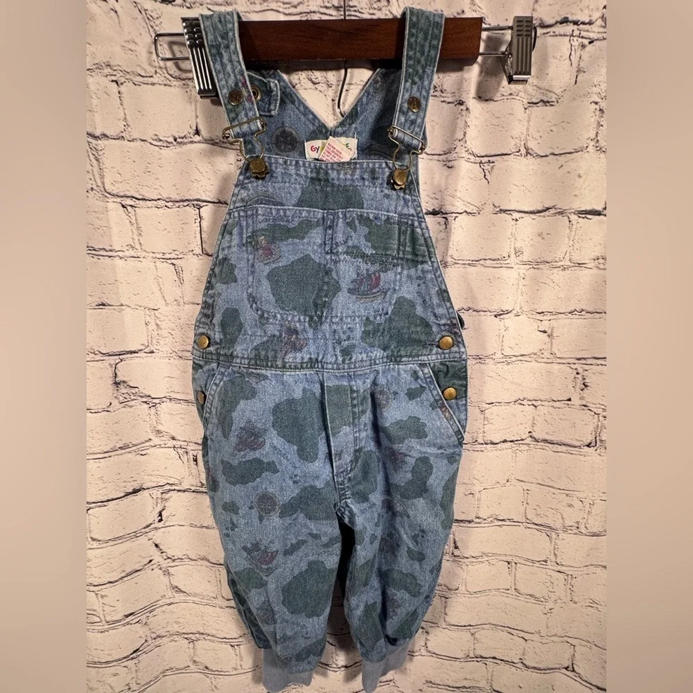 Gymboree Rainbow Tag Denim Overalls with Map Print